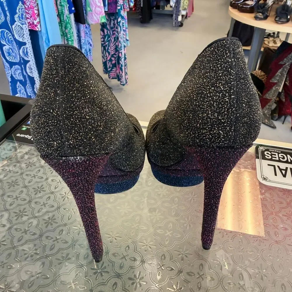 Brian Atwood Black Glitter Platform Sz 6.5 Y2K Brand New